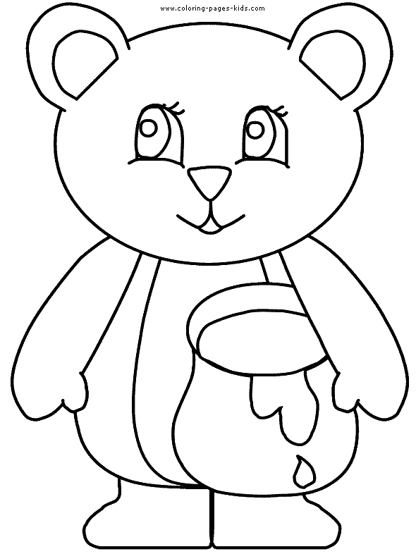 Bear holding a honey pot color page coloring picture