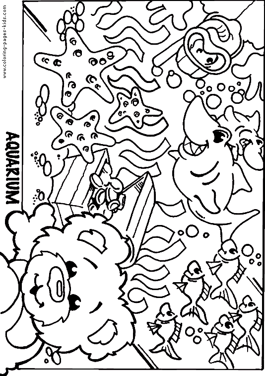 Aquarium bear color,  bears animal coloring pages, color plate, coloring sheet,printable coloring picture
