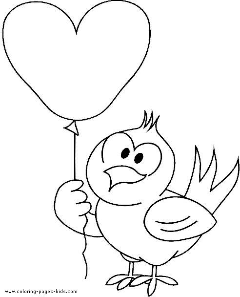 Bird with a baloon printable coloring page for kids