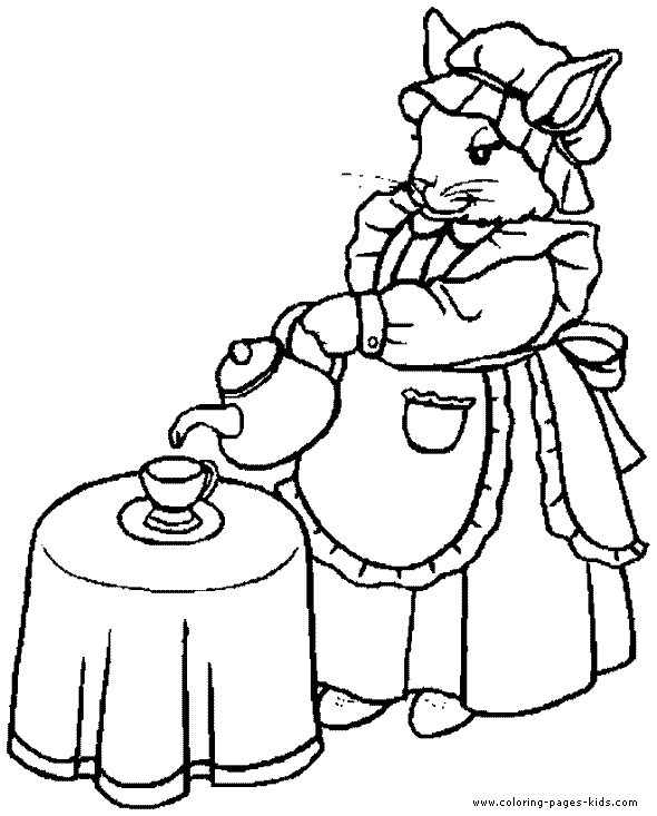 Bunny with a teapot printable coloring page for kids