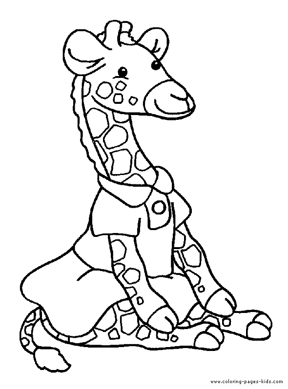 Giraffes Coloring pages. Cute Giraffe with a shirt color page.