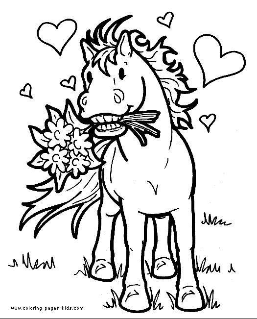 Horse in love coloring page