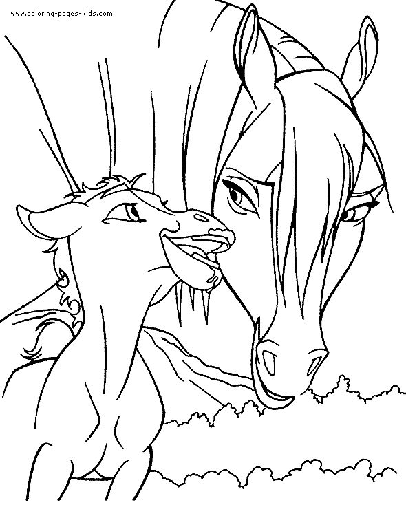 Horse with her foal coloring book page