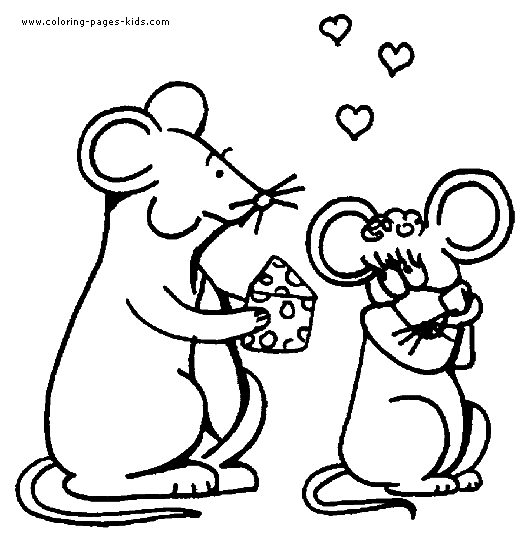 Mice in love color page for kids picture
