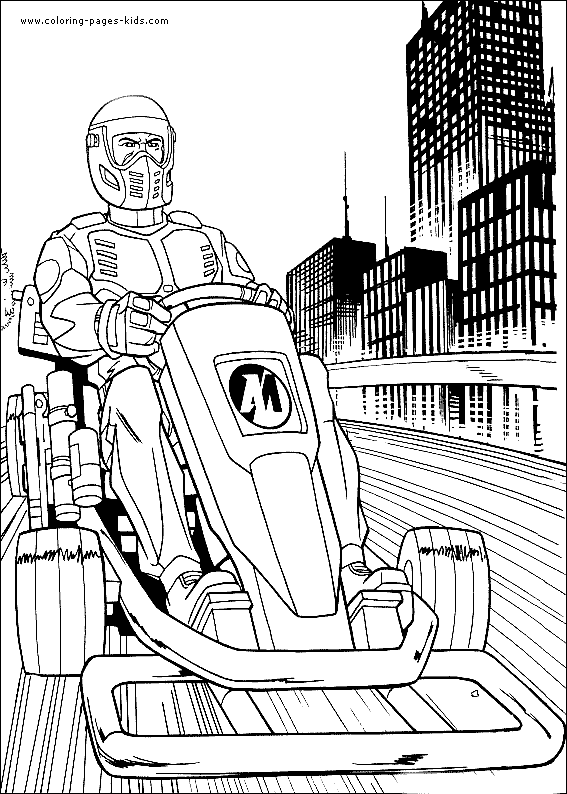 Action Man on a motorcycle color page, cartoon characters coloring pages, color plate, coloring sheet,printable coloring picture