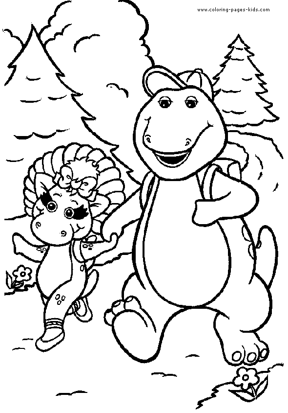 Barney Color Page Coloring Pages Kids Cartoon Characters Plate Sheet