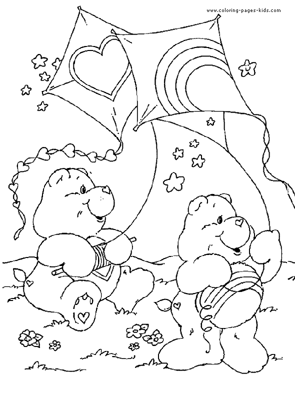 Care Bears with kites coloring page