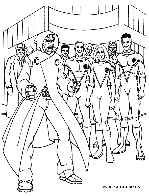 Fantastic 4 color page, four, cartoon characters coloring pages, color plate, coloring sheet,printable coloring picture