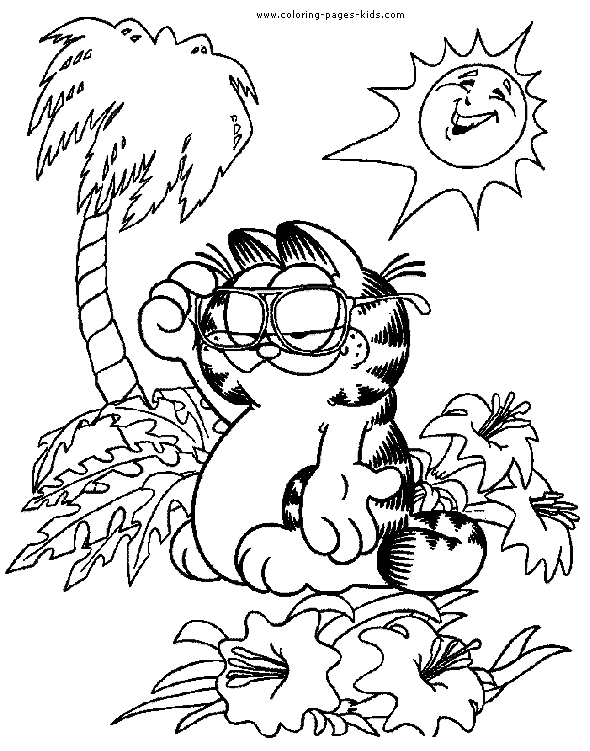 Garfield color page cartoon characters coloring pages