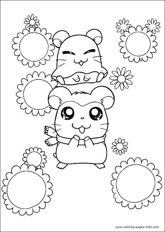 Hamtaro color page cartoon characters coloring pages