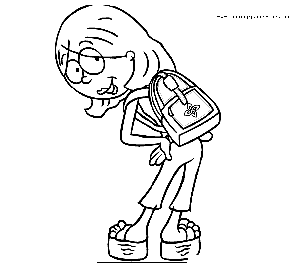 Lizzie McGuire color page with a backpack
