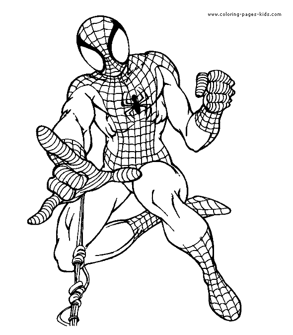 Spider-man shooting a web coloring page