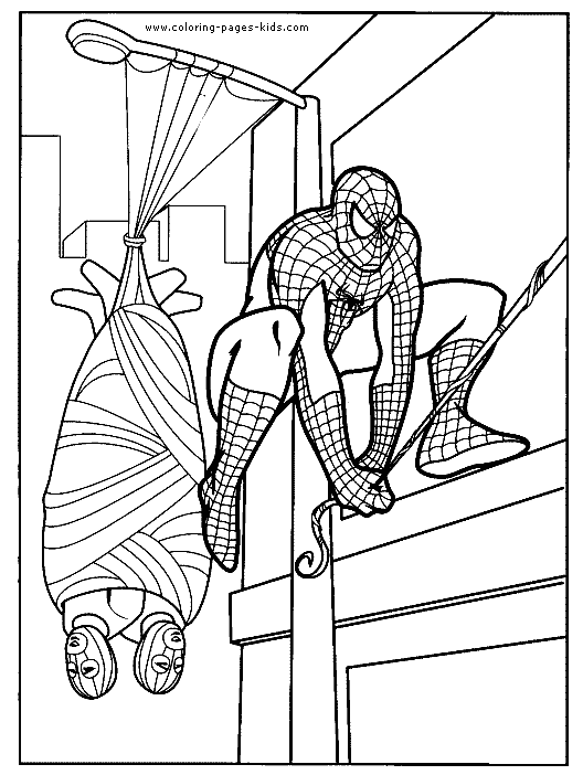 Spiderman catching bag guys coloring online