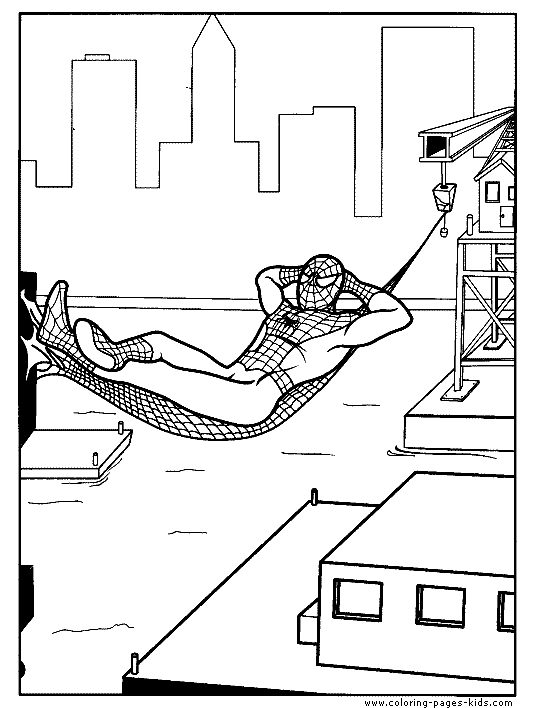 Spider-man in a hammock colouring sheet for kids