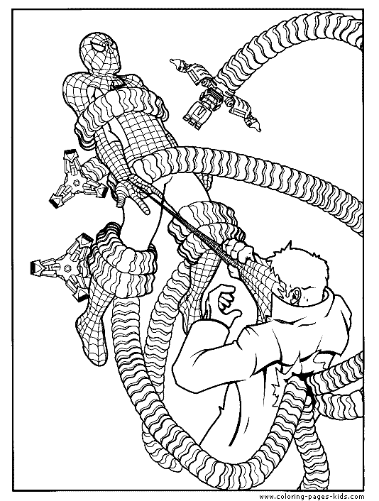 Spider-Man fighting Doctor Oc coloring page to print