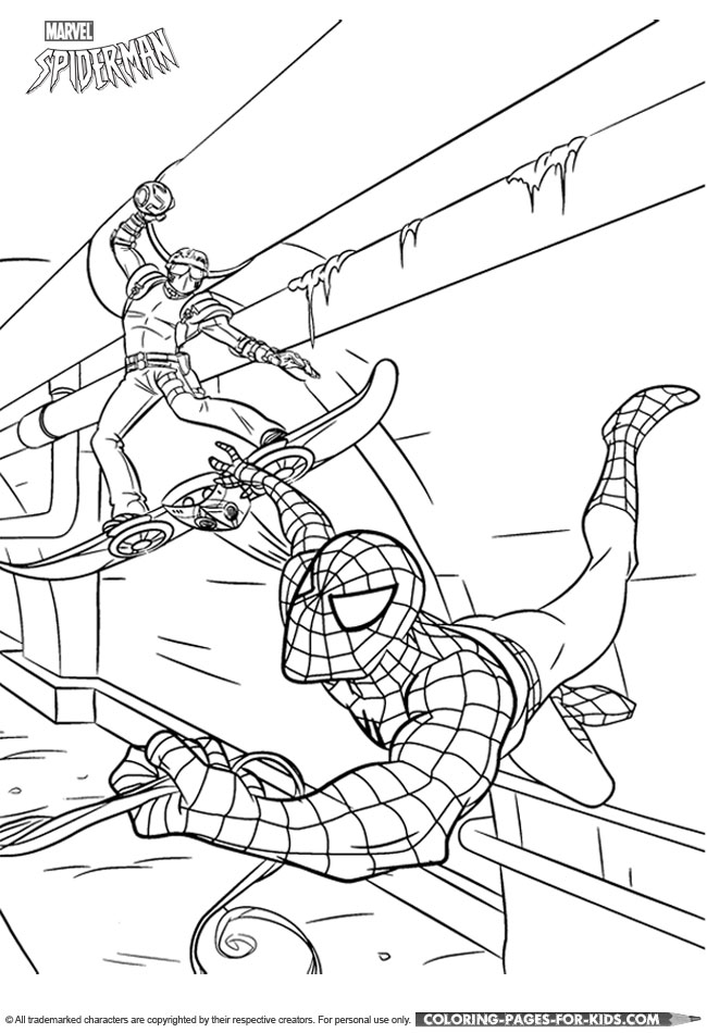 Spider-Man Coloring Book Page - Spider-Man with a villain