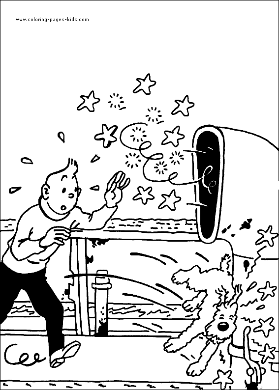 Tintin color page cartoon characters coloring pages