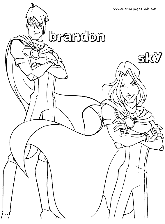 Brandon & Sky Winx Club color page cartoon characters coloring pages
