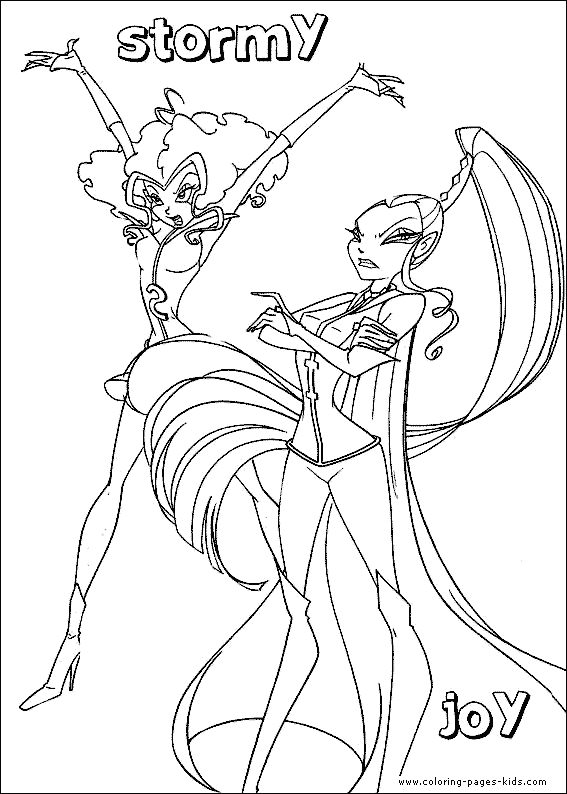 Stormy & Joy Winx Club color page cartoon characters coloring pages