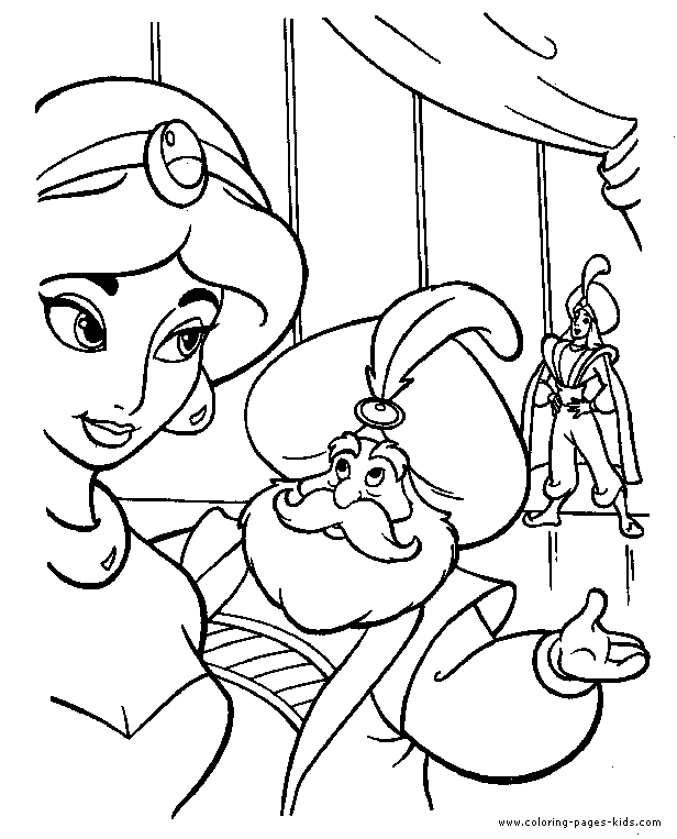 aladin coloring page, disney Jasmin, the Sultan and Aladin coloring page