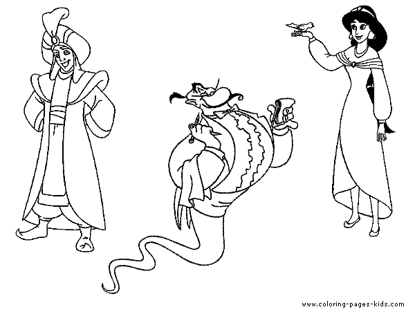 Aladin, The Genie and Princess Jasmin coloring page, aladin coloring page, disney coloring pages, color plate, coloring sheet,printable coloring picture