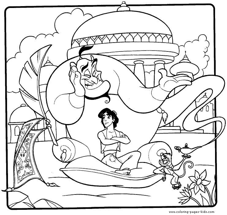 Aladin and the Genie coloring page, aladin coloring page, disney coloring pages, color plate, coloring sheet,printable coloring picture