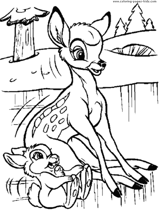 Bambi and Thumper, bambi color page, disney coloring pages, color plate, coloring sheet,printable coloring picture