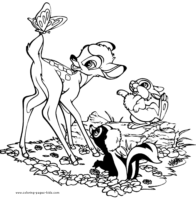 Bambi, Flower and Thumper, bambi color page, disney coloring pages, color plate, coloring sheet,printable coloring picture