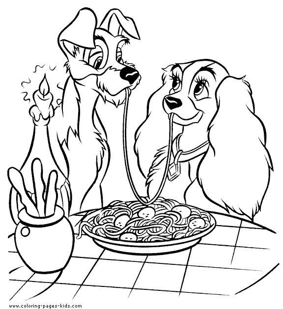 Lady and the Tramp color page, disney coloring pages, color plate, coloring sheet,printable coloring picture