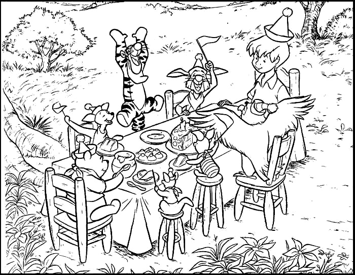 Winnie the Pooh Birthday party color page, disney coloring pages, color plate, coloring sheet,printable coloring picture