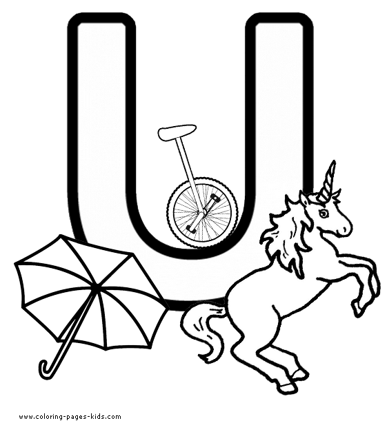 U Unicorn Toy letter color page
