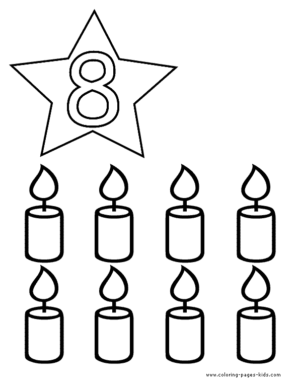 Number Eight candles count color page, numer coloring page, education school coloring pages, color plate, coloring sheet,printable coloring picture
