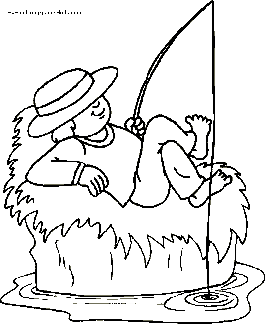 Boys Coloring pages. Boy fishing color page