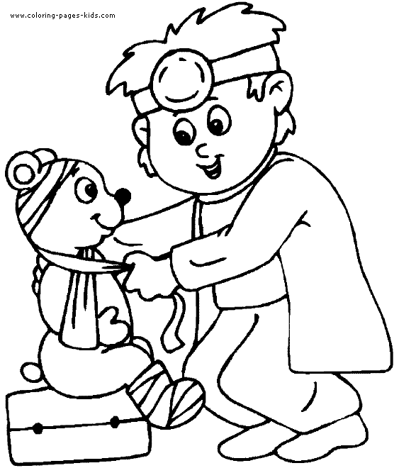 Boy playing Doctor Doctors Hospital coloring page family people jobs 