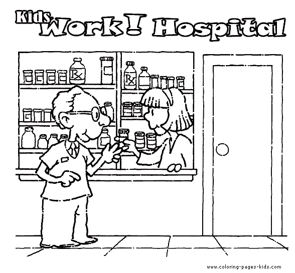 Doctors & Hospital coloring page, family people jobs coloring pages, color plate, coloring sheet,printable coloring picture
