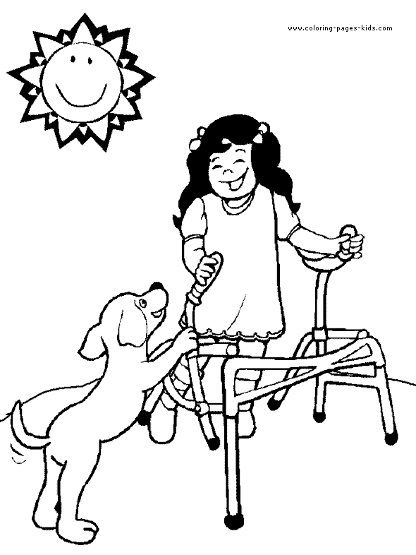 girl with a disability Disability color page, family people jobs coloring pages, color plate, coloring sheet,printable coloring picture