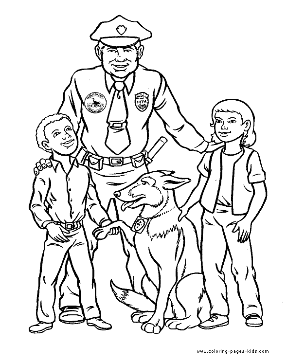 Police Color Page Coloring Pages Kids Family People Happy Officer