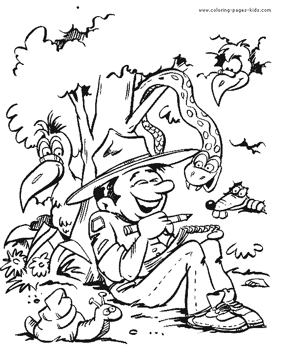 Enjoying nature Scouting color page, family people jobs coloring pages, color plate, coloring sheet,printable coloring picture