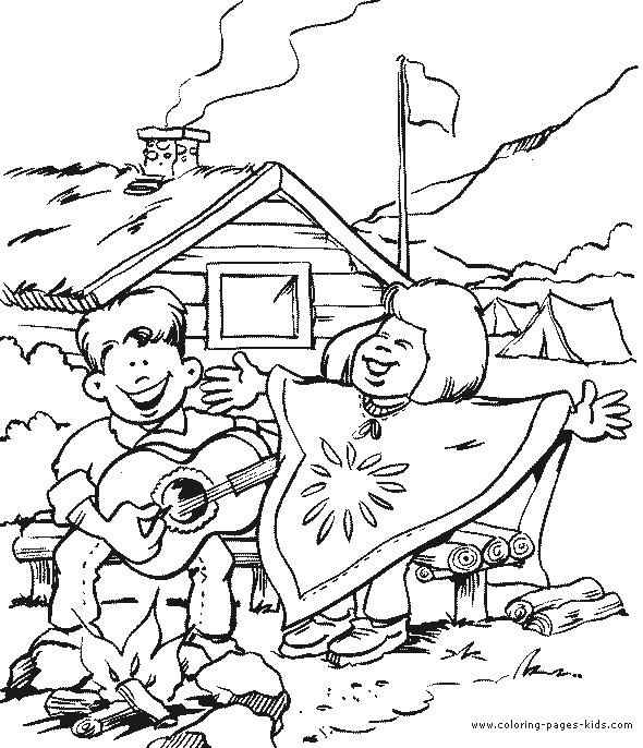 Singing songs around the campfire color page coloring picture