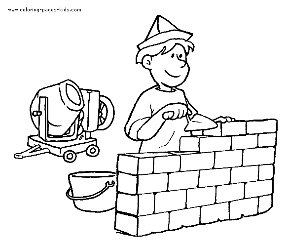 Bricklayer Job color page, family people jobs coloring pages, color plate, coloring sheet,printable coloring picture