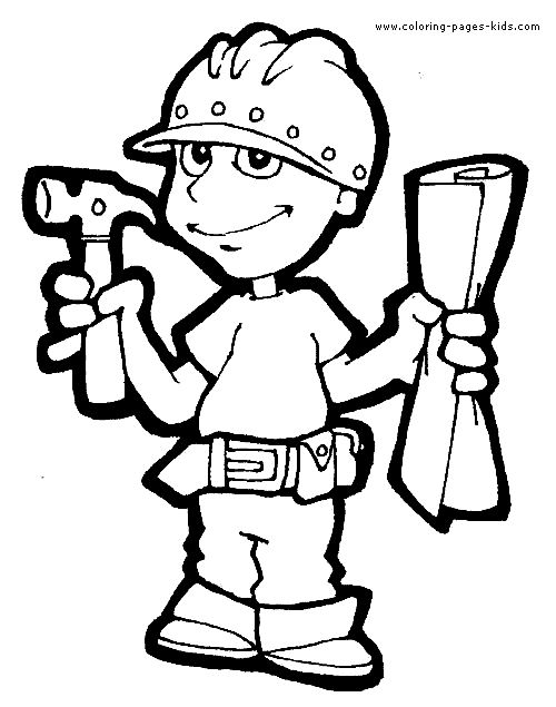 Contruction worker Job color page, family people jobs coloring pages, color plate, coloring sheet,printable coloring picture