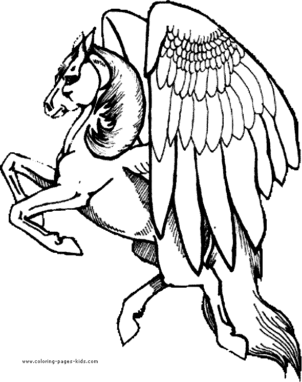 Pegasus color page, fantasy medieval coloring pages, color plate, coloring sheet,printable coloring picture