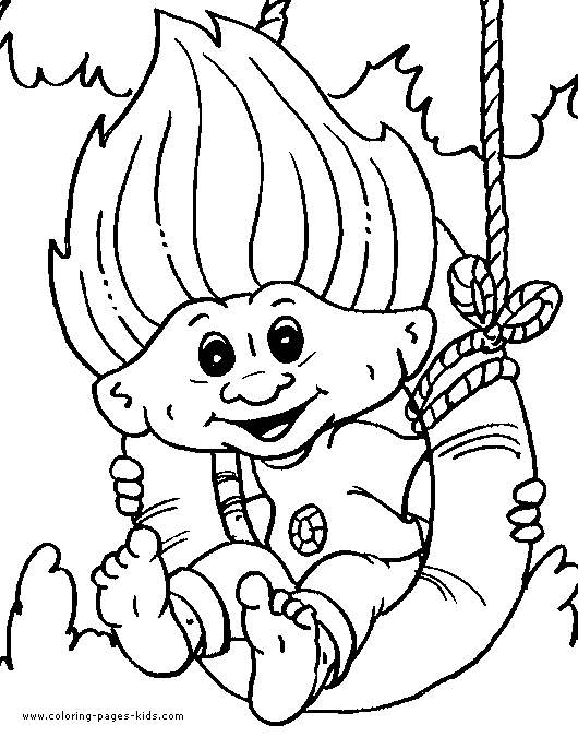 Troll on a swing troll giant color page, fantasy medieval coloring pages, color plate, coloring sheet,printable coloring picture