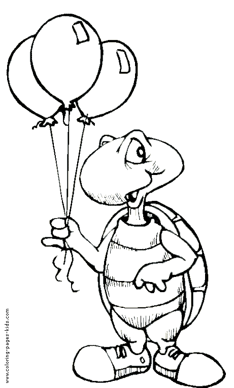 Turtle with balloons color page Birthday color page, holiday coloring pages, color plate, coloring sheet,printable color picture