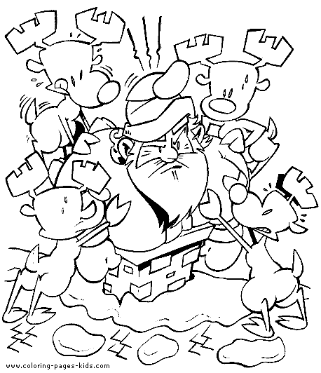 Santa is stuck in the chimney coloring sheet for kids