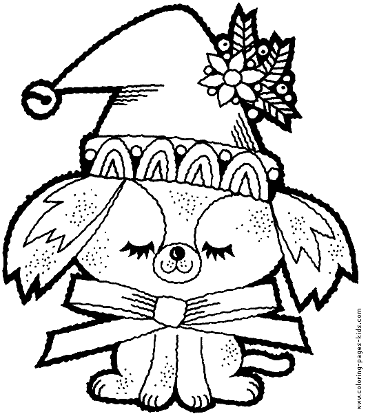 Christmas dog color page  Christmas Coloring pages 
