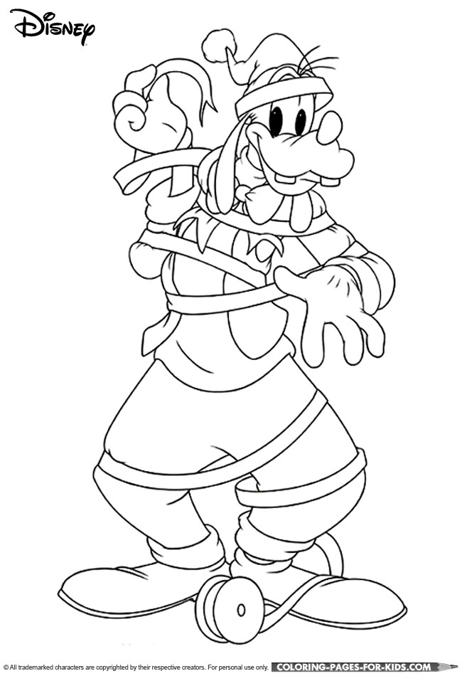 Goofy Christmas Wrapping coloring page for kids
