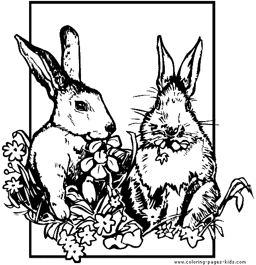 Two Easter bunnies coloring page for kids