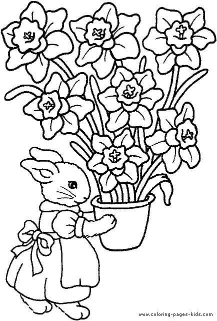 Easter bunny with Daffodils coloring page