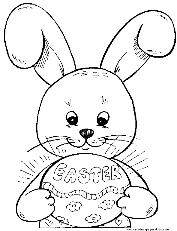 Easter bunny holding an easter egg Easter color page, holiday coloring pages, color plate, coloring sheet,printable color picture